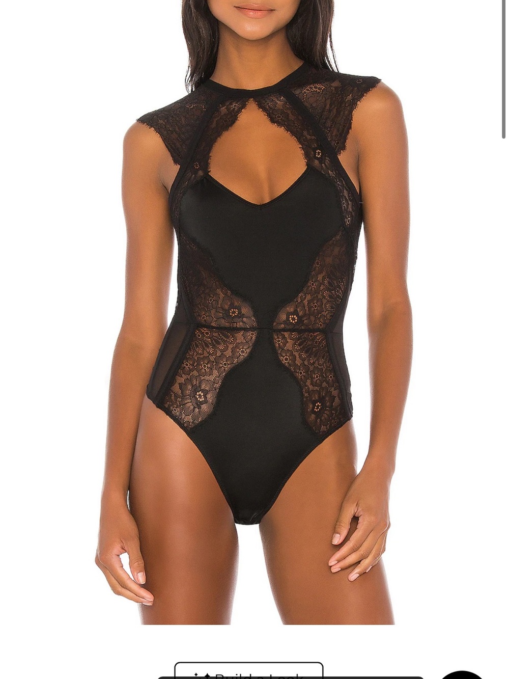 Thistle and Spire Black Lace-Panel Keyhole Bodysuit
